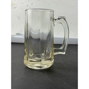 Vintage Libbey Heavy Glass Beer Mug Tankard Handle Clear Paneled